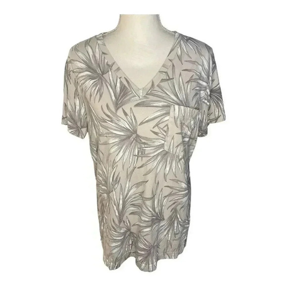Victoria's‎ Secret Pink Women’s Small Campus V-Neck Gray Palm Print Tee - Picture 1 of 4